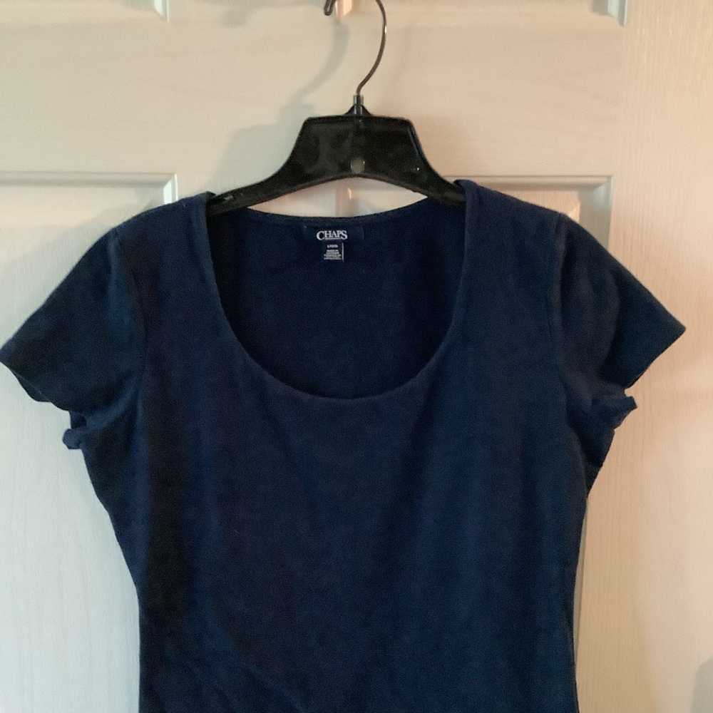 CHAPS Navy Blue, short sleeve top, size L. - Picture 2 of 8
